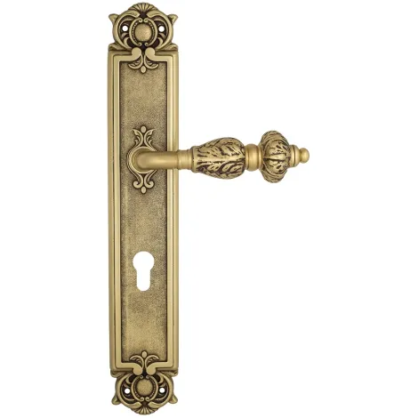 Дверная ручка Venezia \"LUCRECIA\" CYL на планке PL97 французское золото + коричневый