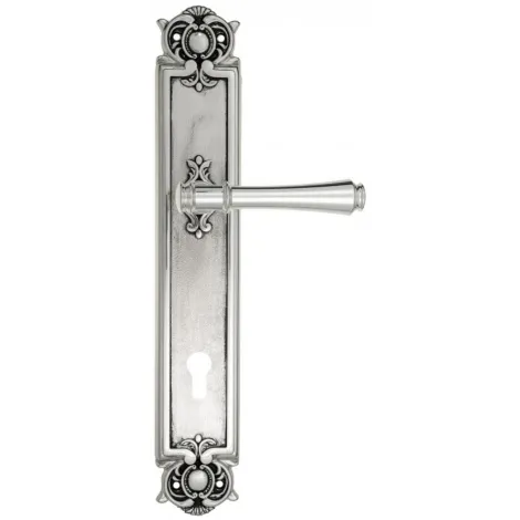 Дверная ручка Venezia \"CALLISTO\" CYL на планке PL97 натуральное серебро + черный