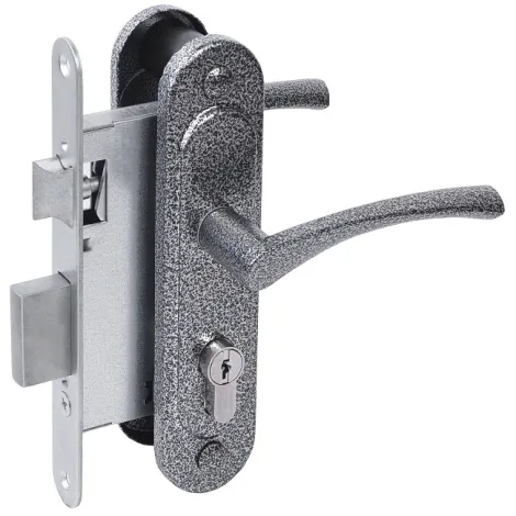 Замок врезной цилиндровый с защёлкой в комплекте с ручкой Absolyute ЗВ4-3/07 (серебро антик), 4 кл.