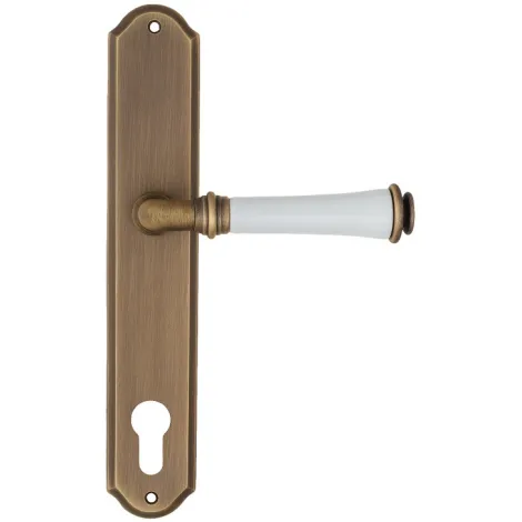 Дверная ручка на планке Fratelli Cattini \"GRACIA CERAMICA BIANCO\" CYL PL02-BY матовая бронза