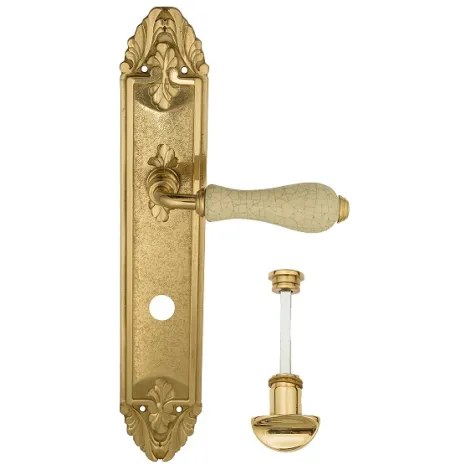 Дверная ручка Venezia \"COLOSSEO\" белая керамика паутинка WC-2 на планке PL90 полированная латунь