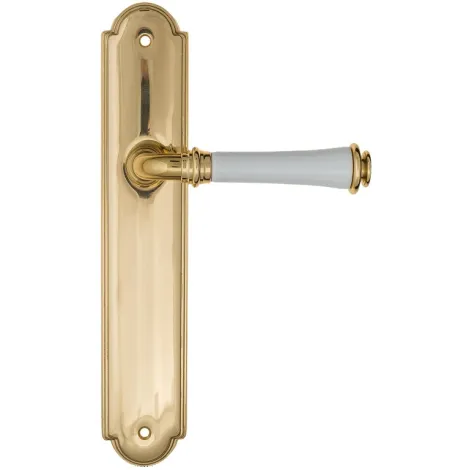 Дверная ручка на планке Fratelli Cattini \"GRACIA CERAMICA BIANCO\" PL257-OLV полированная латунь