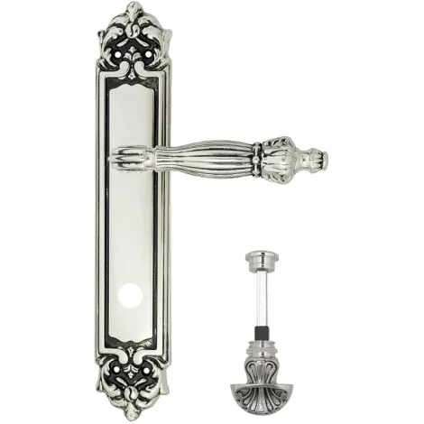 Дверная ручка Venezia \"OLIMPO\" WC-4 на планке PL96 натуральное серебро + черный