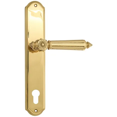Дверная ручка Venezia \"CASTELLO\" CYL на планке PL02 полированная латунь