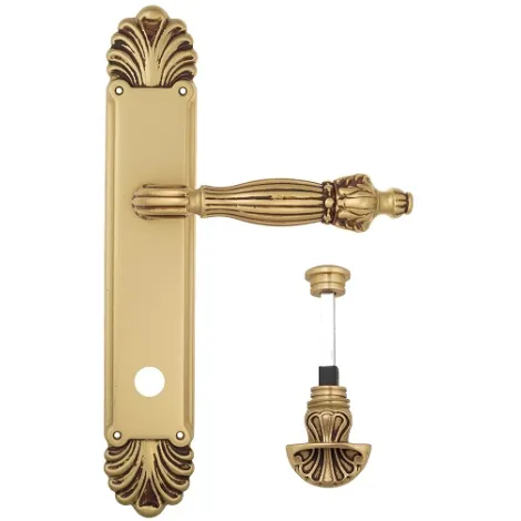 Дверная ручка Venezia \"OLIMPO\" WC-4 на планке PL87 французское золото + коричневый