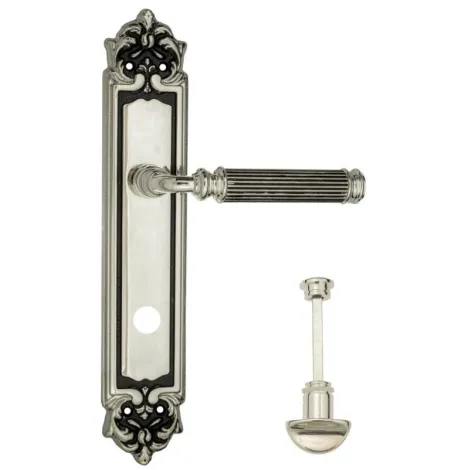 Дверная ручка Venezia \"MOSCA\" WC-2 на планке PL96 натуральное серебро + черный