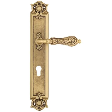 Дверная ручка Venezia \"MONTE CRISTO\" CYL на планке PL97 французское золото + коричневый