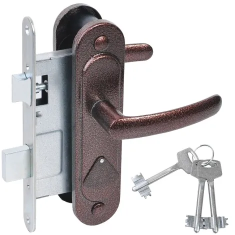 Замок врезной сувальдный с защёлкой в комплекте с ручкой Absolyut ЗВ9.2-08 (медь антик), 3 кл.