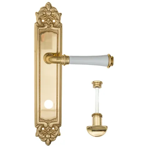 Дверная ручка на планке Fratelli Cattini \"GRACIA CERAMICA BIANCO\" WC-2 PL96-OLV полированная латунь