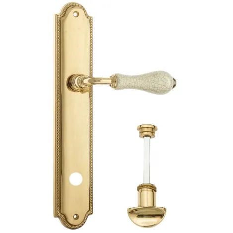 Дверная ручка Venezia \"COLOSSEO\" белая керамика паутинка WC-2 на планке PL98 полированная латунь