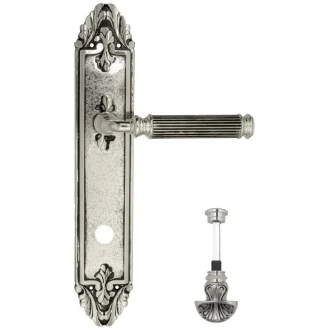 Дверная ручка Venezia \"MOSCA\" WC-4 на планке PL90 натуральное серебро + черный