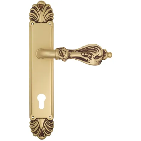 Дверная ручка Venezia \"FLORENCE\" CYL на планке PL87 французское золото + коричневый