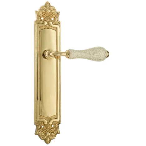 Дверная ручка Venezia \"COLOSSEO\" белая керамика паутинка на планке PL96 полированная латунь