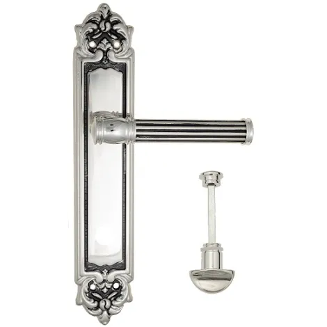 Дверная ручка Venezia \"IMPERO\" WC-2 на планке PL96 натуральное серебро + черный