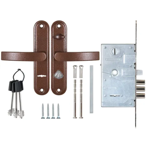 Замок врезной сувальдный с защелкой в комплекте с ручкой Sam ЗВ9-8.З/13 (КЛП2-85) лев.(медный антик), 3 кл. /88011/