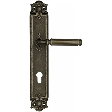 Дверная ручка Venezia \"MOSCA\" CYL на планке PL97 античное серебро