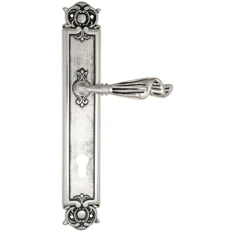 Дверная ручка Venezia \"OPERA\" CYL на планке PL97 натуральное серебро + черный