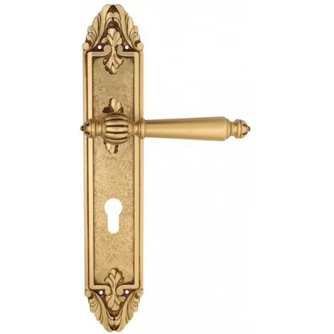 Дверная ручка Venezia \"PELLESTRINA\" CYL на планке PL90 французское золото + коричневый