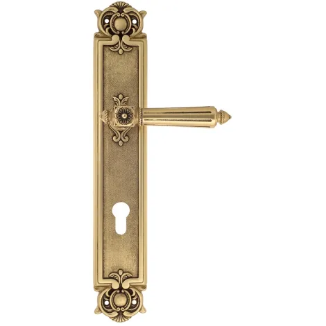 Дверная ручка Venezia \"CASTELLO\" CYL на планке PL97 французское золото + коричневый