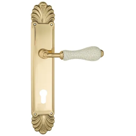 Дверная ручка Venezia \"COLOSSEO\" белая керамика паутинка CYL на планке PL87 полированная латунь