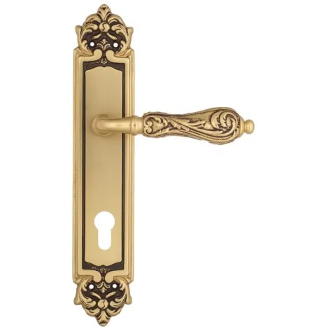 Дверная ручка Venezia \"MONTE CRISTO\" CYL на планке PL96 французское золото + коричневый