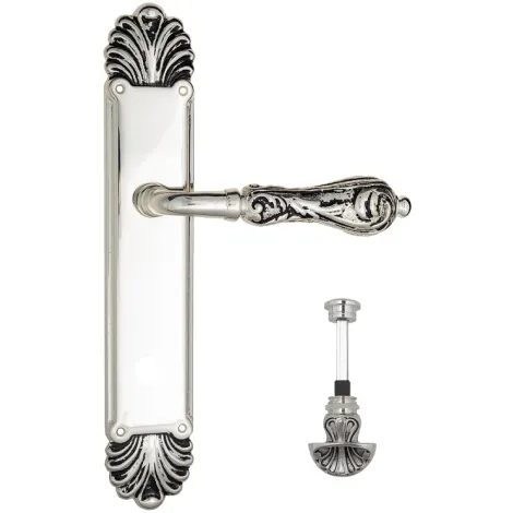 Дверная ручка Venezia \"MONTE CRISTO\" WC-4 на планке PL87 натуральное серебро + черный