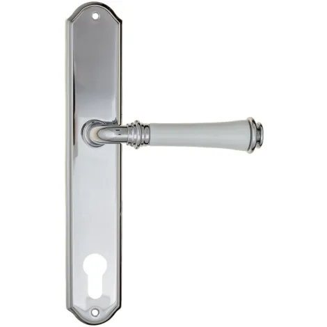 Дверная ручка на планке Fratelli Cattini \"GRACIA CERAMICA BIANCO\" CYL PL02-CR полированный хром