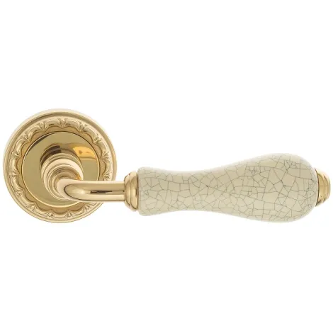 Дверная ручка на круглом основании Venezia \"COLOSSEO\" белая керамика паутинка D2 полированная латунь