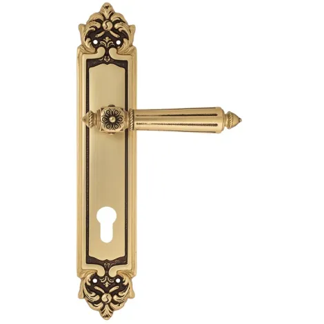 Дверная ручка Venezia \"CASTELLO\" CYL на планке PL96 французское золото + коричневый