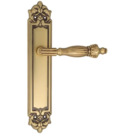 Дверная ручка Venezia \"OLIMPO\" на планке PL96 французское золото + коричневый